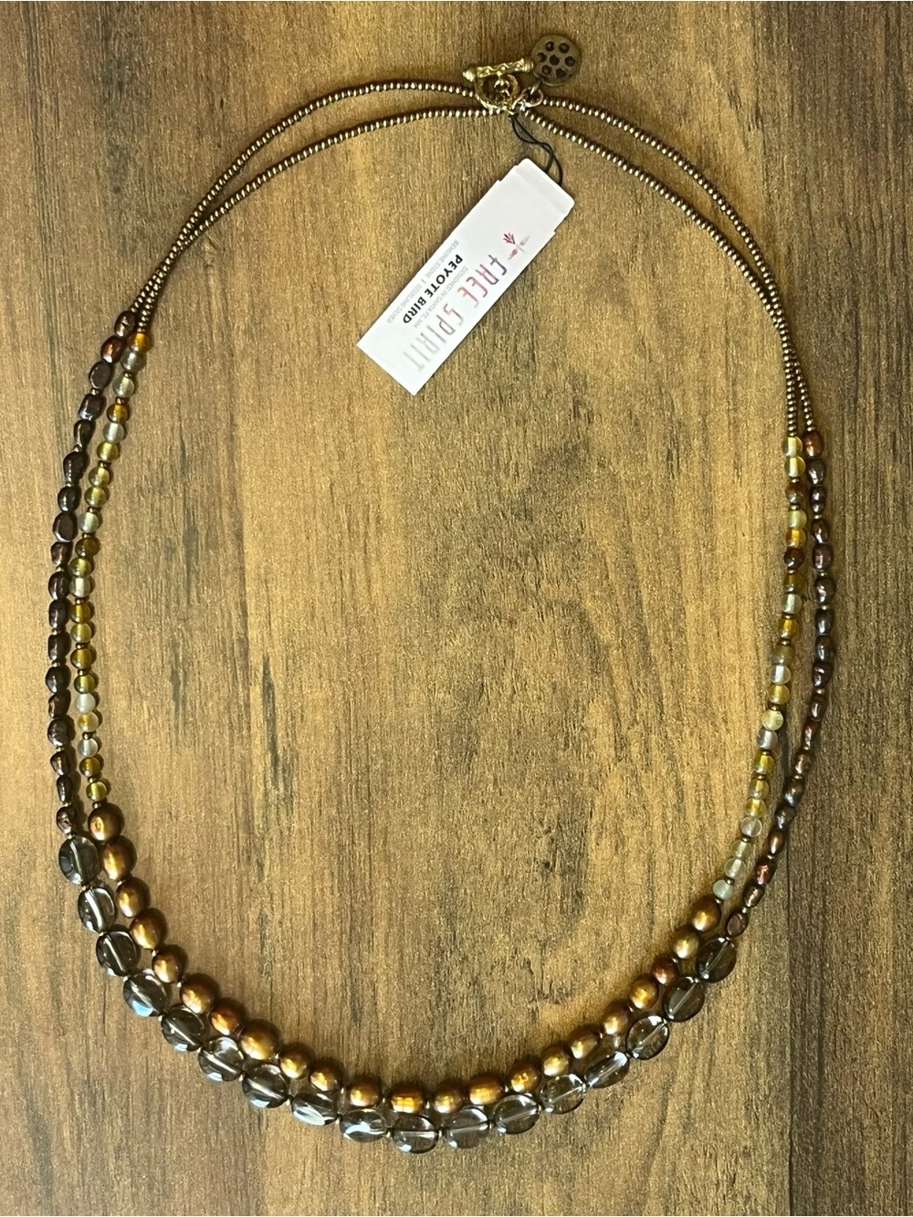 NWT Peyote Bird Free Spirit Smoky Quartz Pearl Toggle Necklace